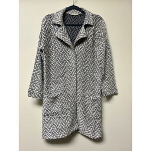 SOFT SURROUNDINGS Black/White Herringbone Snap Front Cardigan, Sz MP